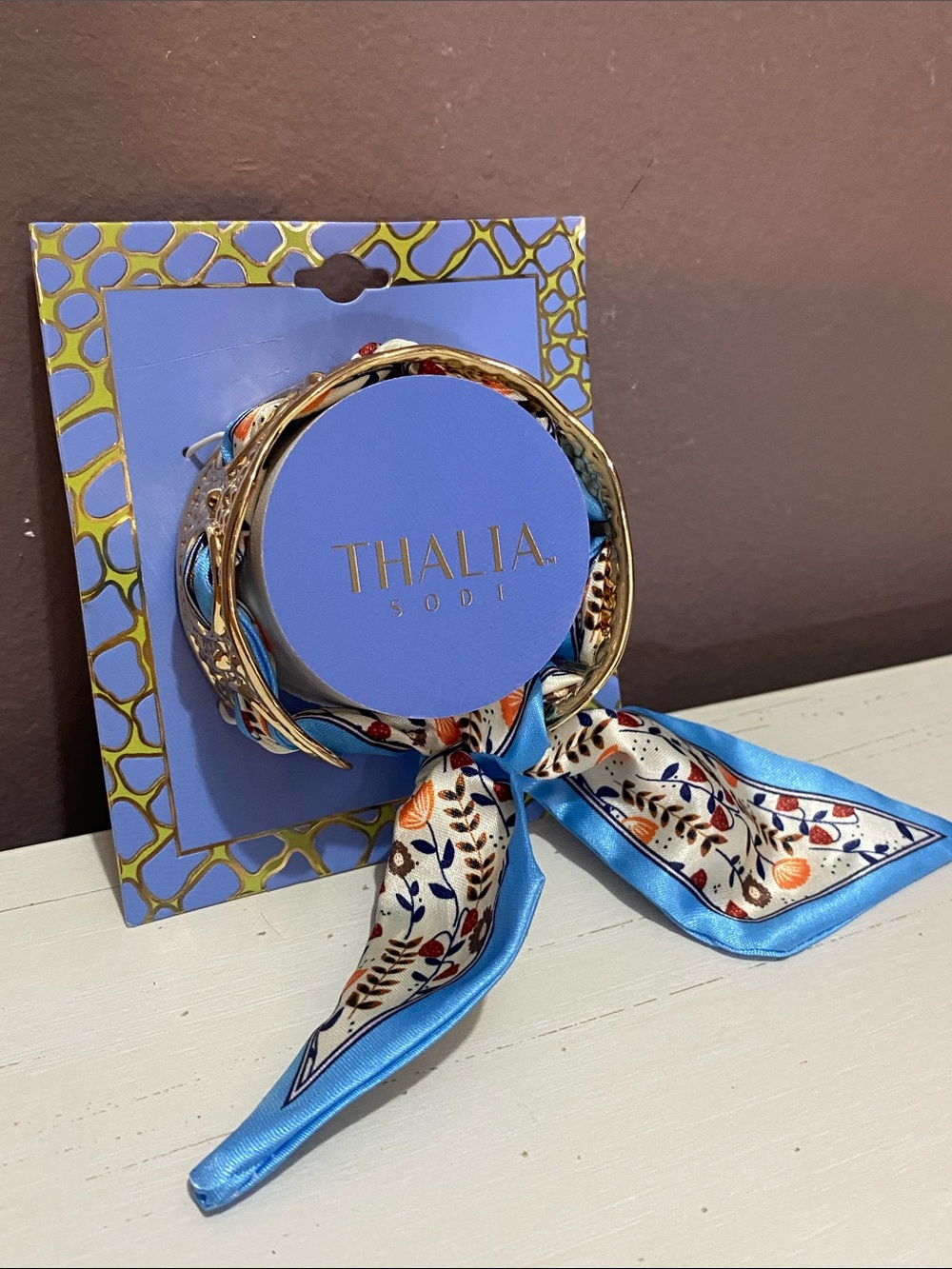 Thalia Sodi - Blue and Cream Floral Scarf Bracelet Set with Gold Accents